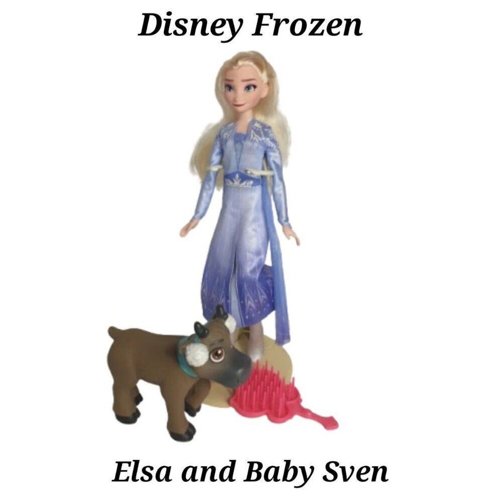 Disney Frozen Elsa Doll With Baby Sven Reindeer Figure Set
